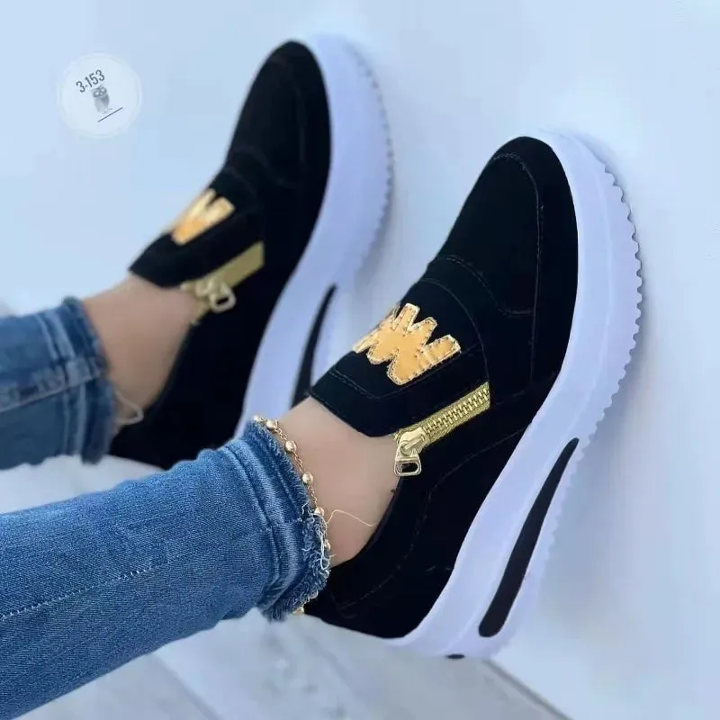 2024 Women Flats Platform Shoes Women Elegant Shoes Woman Autumn Casual Zipper Sneakers Shoes Women Lightweight Shoes