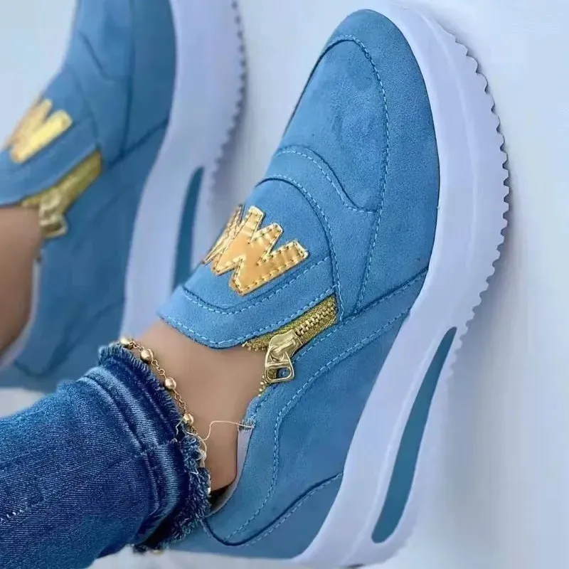 2024 Women Flats Platform Shoes Women Elegant Shoes Woman Autumn Casual Zipper Sneakers Shoes Women Lightweight Shoes