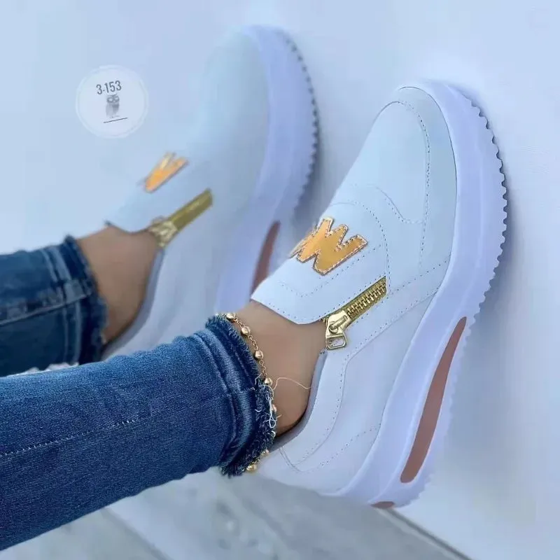 2024 Women Flats Platform Shoes Women Elegant Shoes Woman Autumn Casual Zipper Sneakers Shoes Women Lightweight Shoes