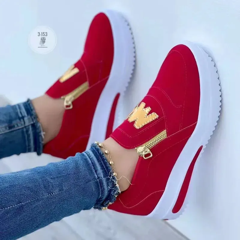 2024 Women Flats Platform Shoes Women Elegant Shoes Woman Autumn Casual Zipper Sneakers Shoes Women Lightweight Shoes