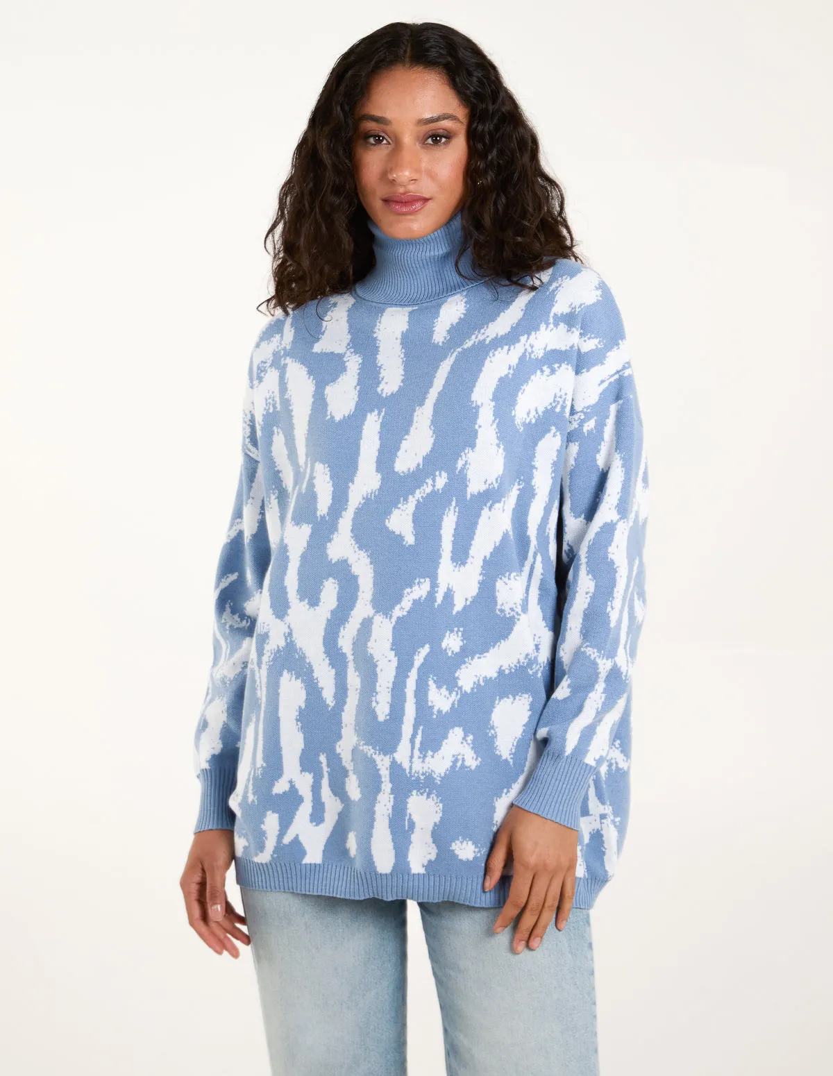 Abstract Animal Roll Neck Jumper