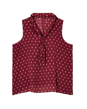Antonella Sleeveless Tie Neck Blouse | Burgundy / White