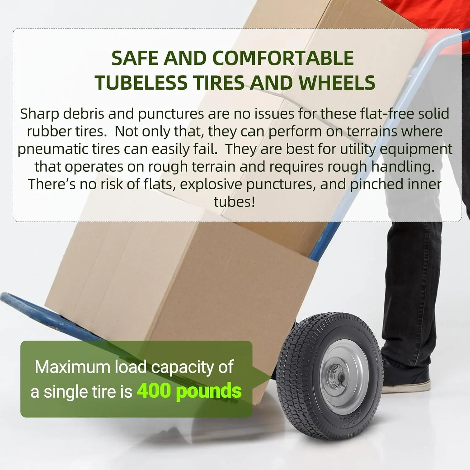 AR-PRO (2-Pack) 8-Inch Solid Wheel Replacement - 2.50-4" Flat Free Tire and Wheel with 5/8 Extra 3/4 Bearings and 2.2" Offset Hub - Compatible with Hand Truck, Generator, Gorilla Carts