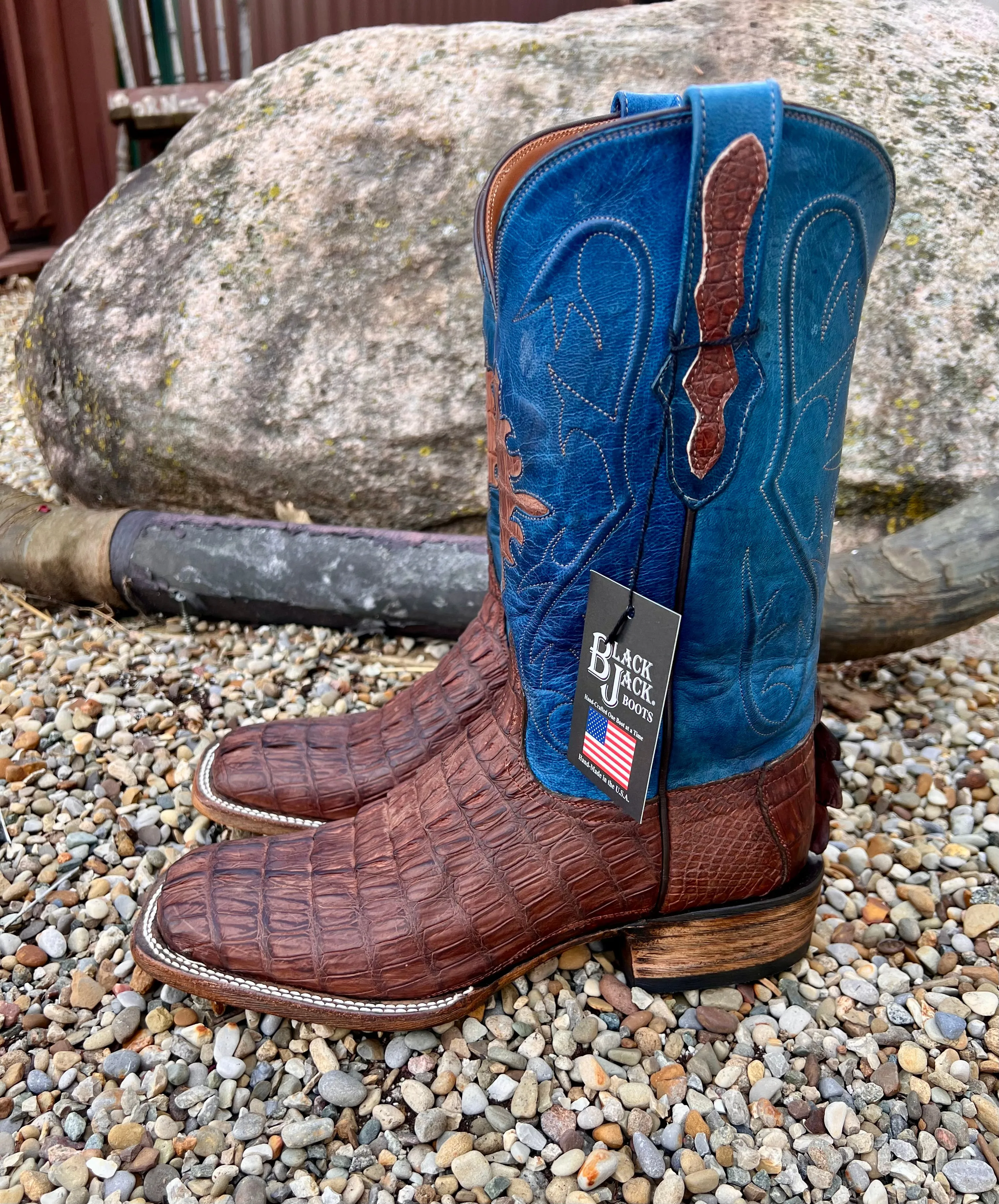 Black Jack Men’s Burnished Barnwood Sueded Caiman Tail Cowboy Boots SBBW7935-96