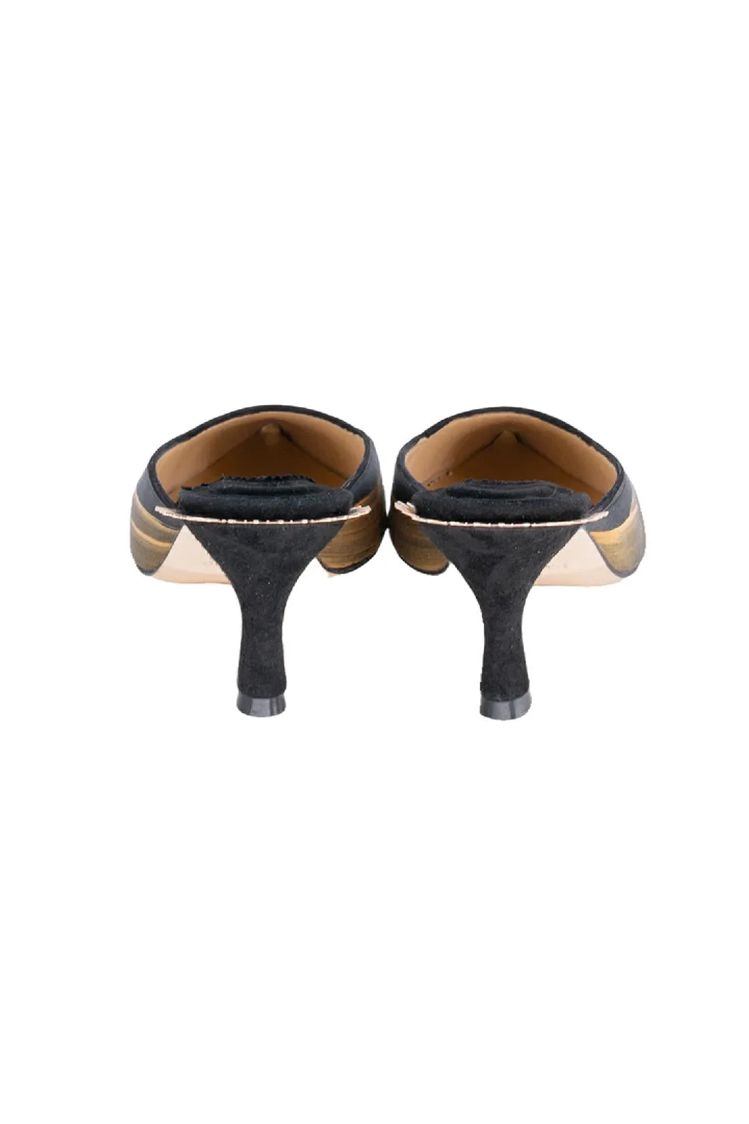 Black Suede Silk Paint Crown Mules
