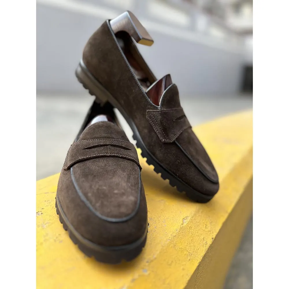 Brown Suede Classic Belgain Loafers with Extralight Lugged Sole
