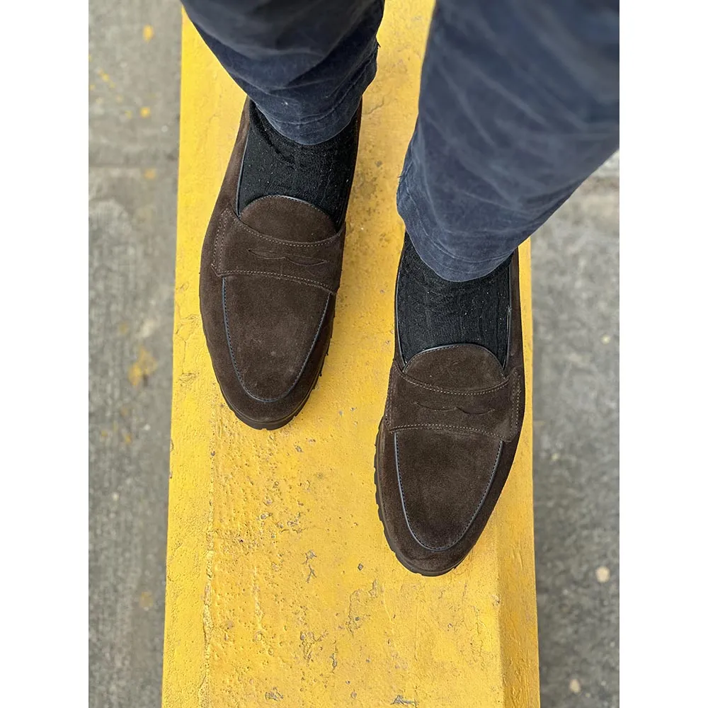 Brown Suede Classic Belgain Loafers with Extralight Lugged Sole