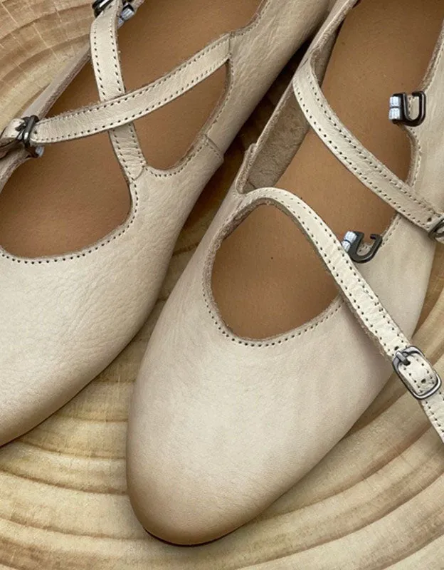 [Clearance]Soft Leather Pointed Toe Cross Strap Retro Flat Shoes 37