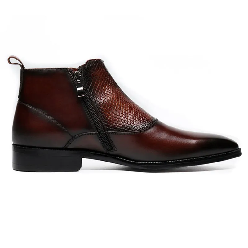 Double Monk Strap Men High Top Boots with Lizard Pattern Closure