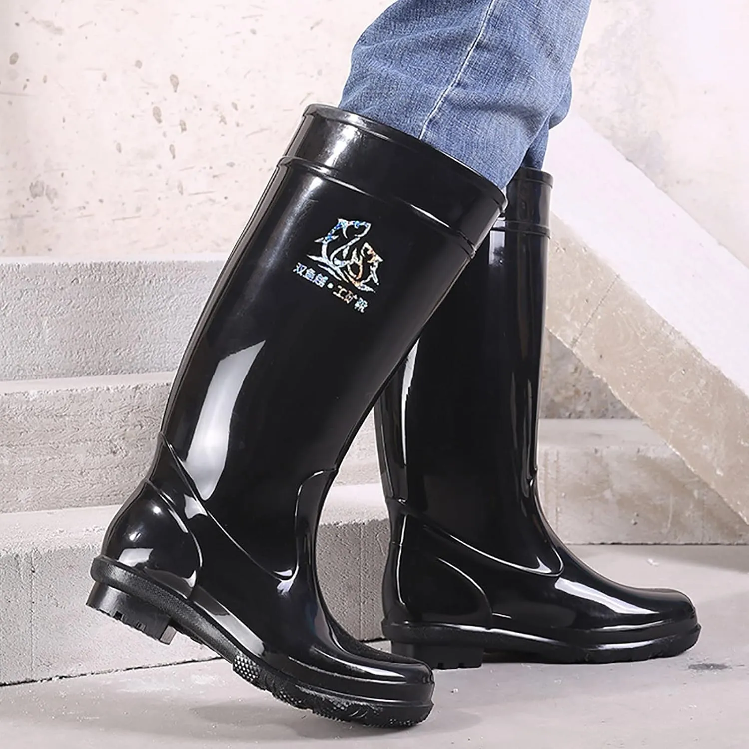 Durable Farming Boots Men Knee Mud Working Boots Waterproof Rain Shoes Non Slip Kitchen Labor Shoes Men Comfrotable Wide Width Garden Shoe Sturdy Rubber Farming Work Footwear