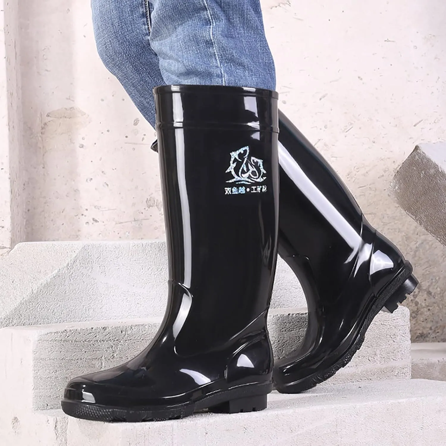 Durable Farming Boots Men Knee Mud Working Boots Waterproof Rain Shoes Non Slip Kitchen Labor Shoes Men Comfrotable Wide Width Garden Shoe Sturdy Rubber Farming Work Footwear