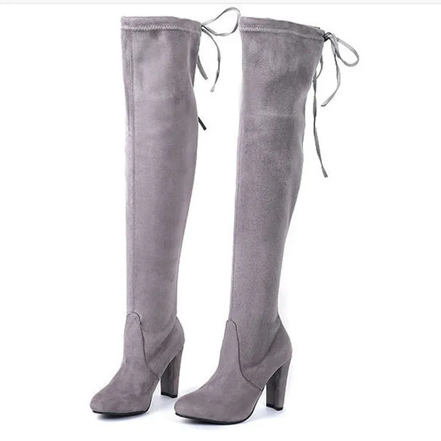 Faux Suede Women Over The Knee Boots Lace Up Sexy High Heels Shoes Woman Female Slim Thigh High Boots Botas Winter Shoes 34-43