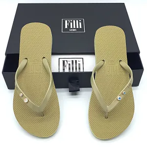 Filli London Aurora Crystal Duo Luxury Flip Flops - Gold