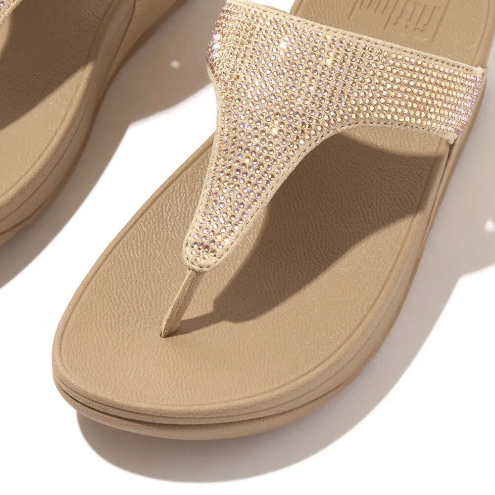 Fitflop Lulu Crystal Embelished Toe Post Latte Beige