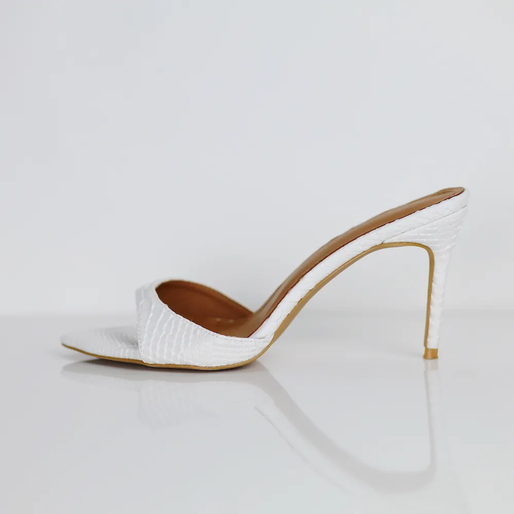 Gia White Reptile Vegan Mules 80 mm