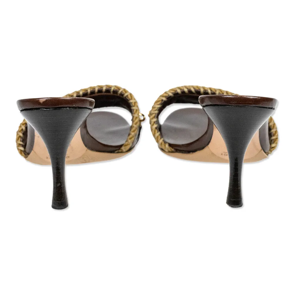 Gucci Brown Snakeskin Jute Horsebit Mules