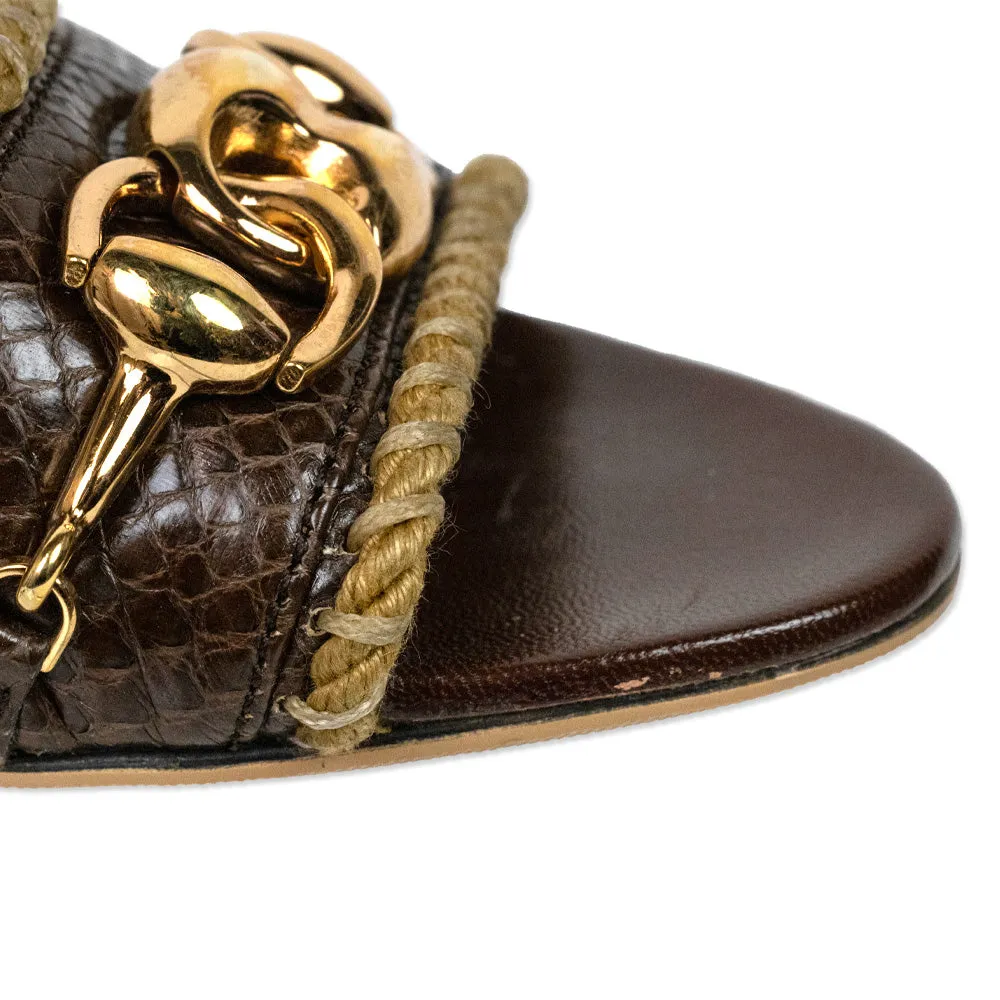 Gucci Brown Snakeskin Jute Horsebit Mules