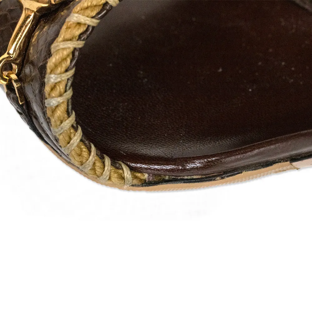 Gucci Brown Snakeskin Jute Horsebit Mules