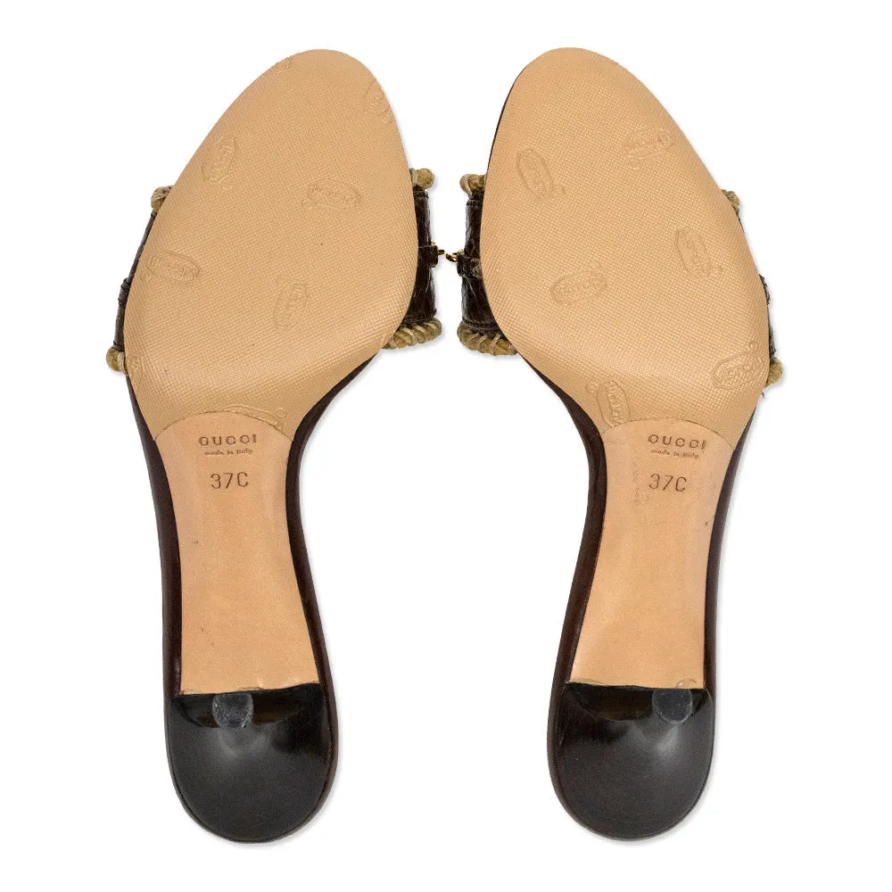 Gucci Brown Snakeskin Jute Horsebit Mules