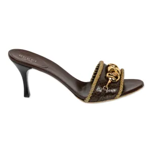 Gucci Brown Snakeskin Jute Horsebit Mules