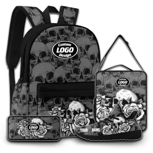 Holiday Gifts,Personalized Skull Combo Offer, Custom Floral Set 4 pack of  Sneakers, Schoolbag, Lunch Box and Pencil Case, Gift for Back to School