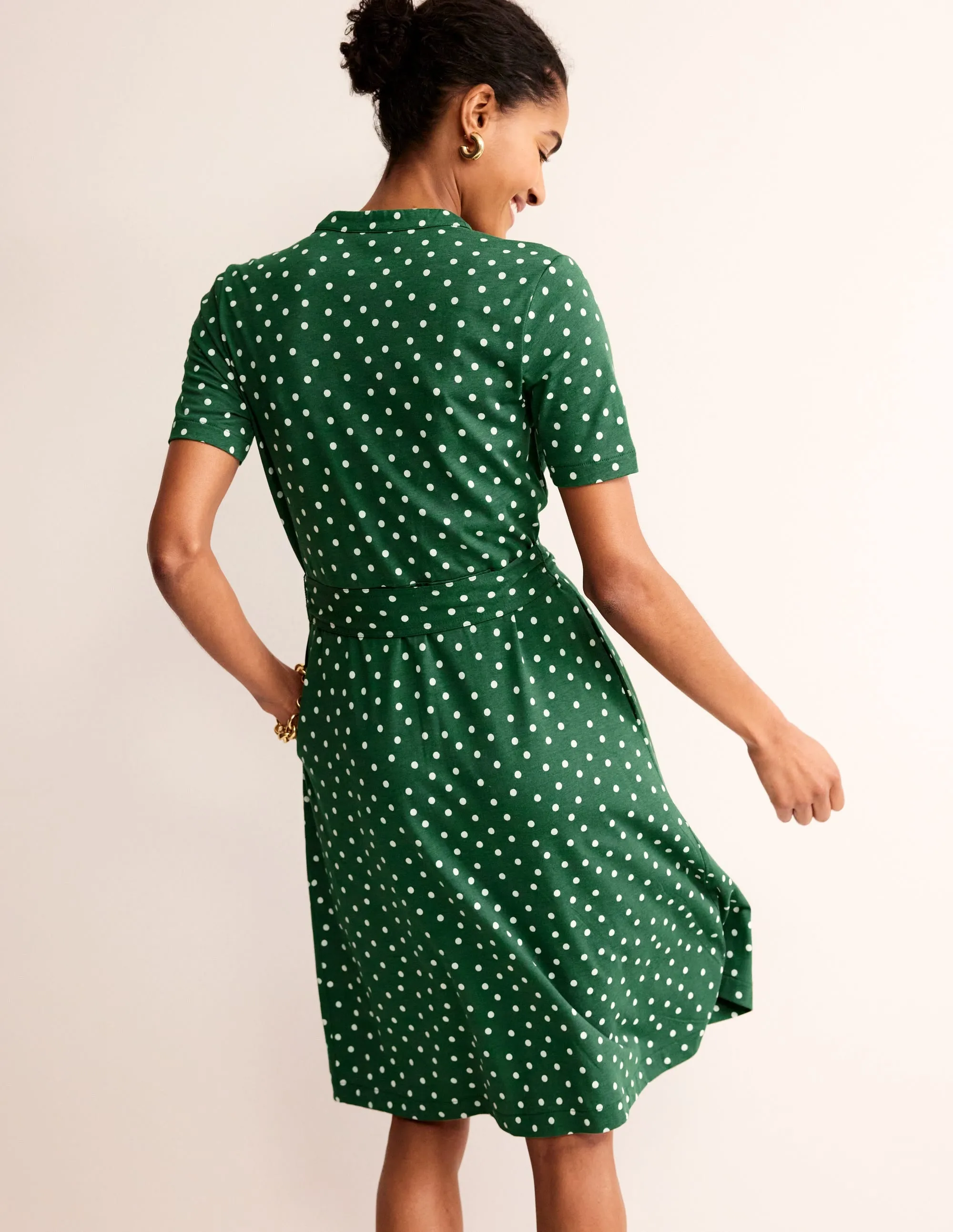 Julia Short Sleeve Shirt Dress-Green, Scattered Brand Spot
