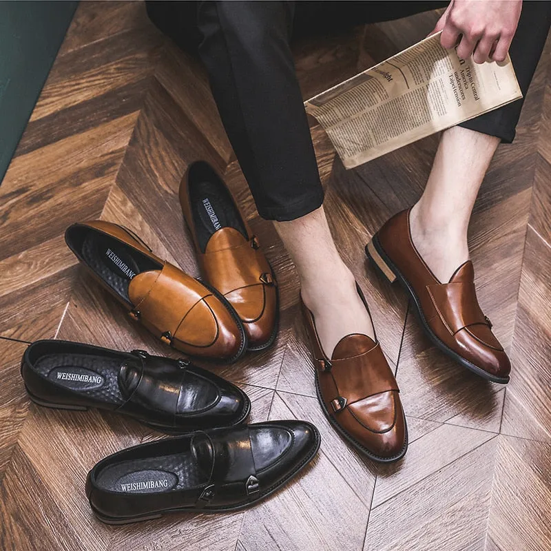 Leather Classic Buckles  Men Slip On Formal Loafers