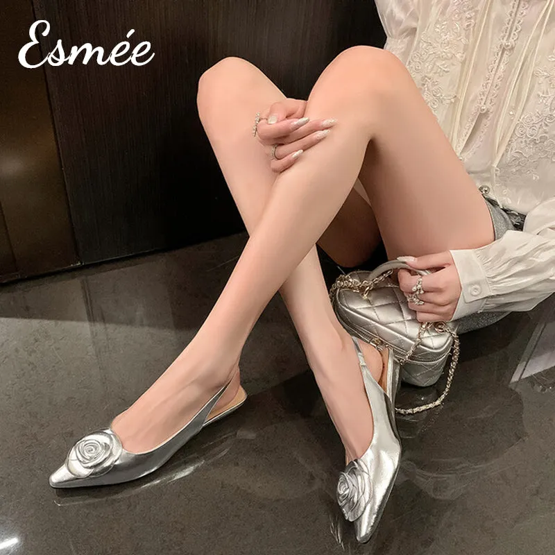 Leather Slingback with Rosebud Design