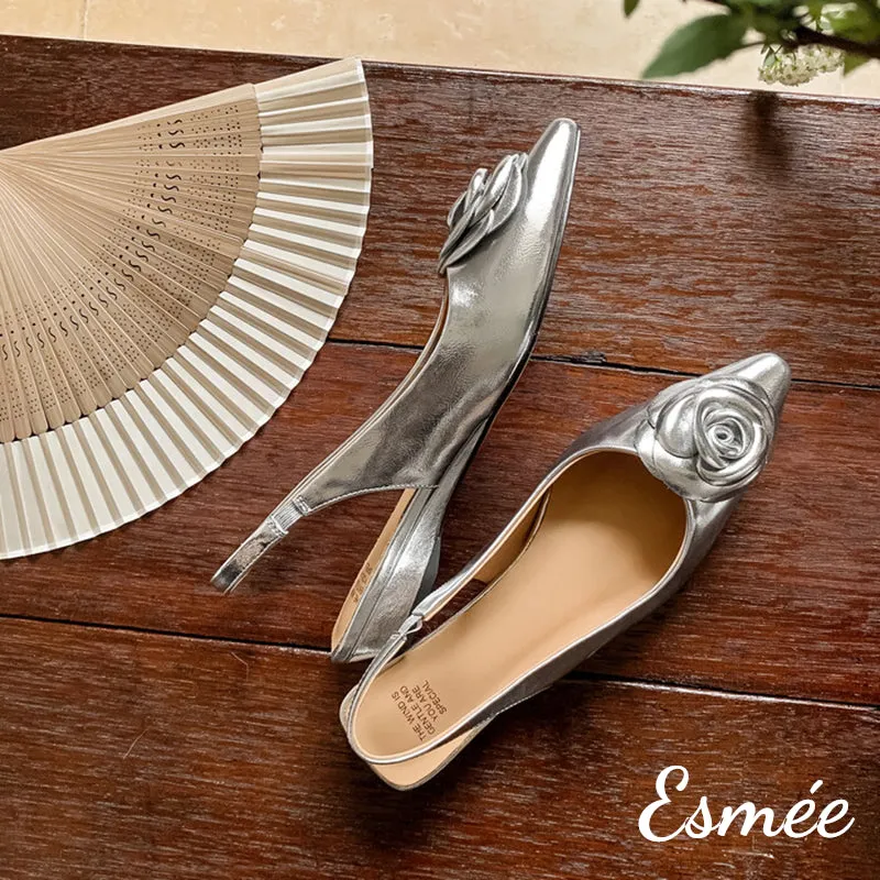Leather Slingback with Rosebud Design