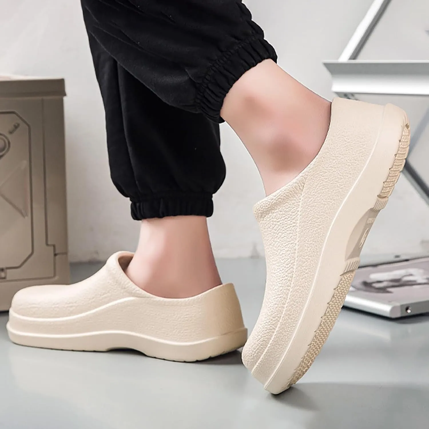 Men's Rain Boots Waterproof Shoes Low-Top Non-Slip Work Fishing Water Shoes Slip On Rubber Beach Slippers