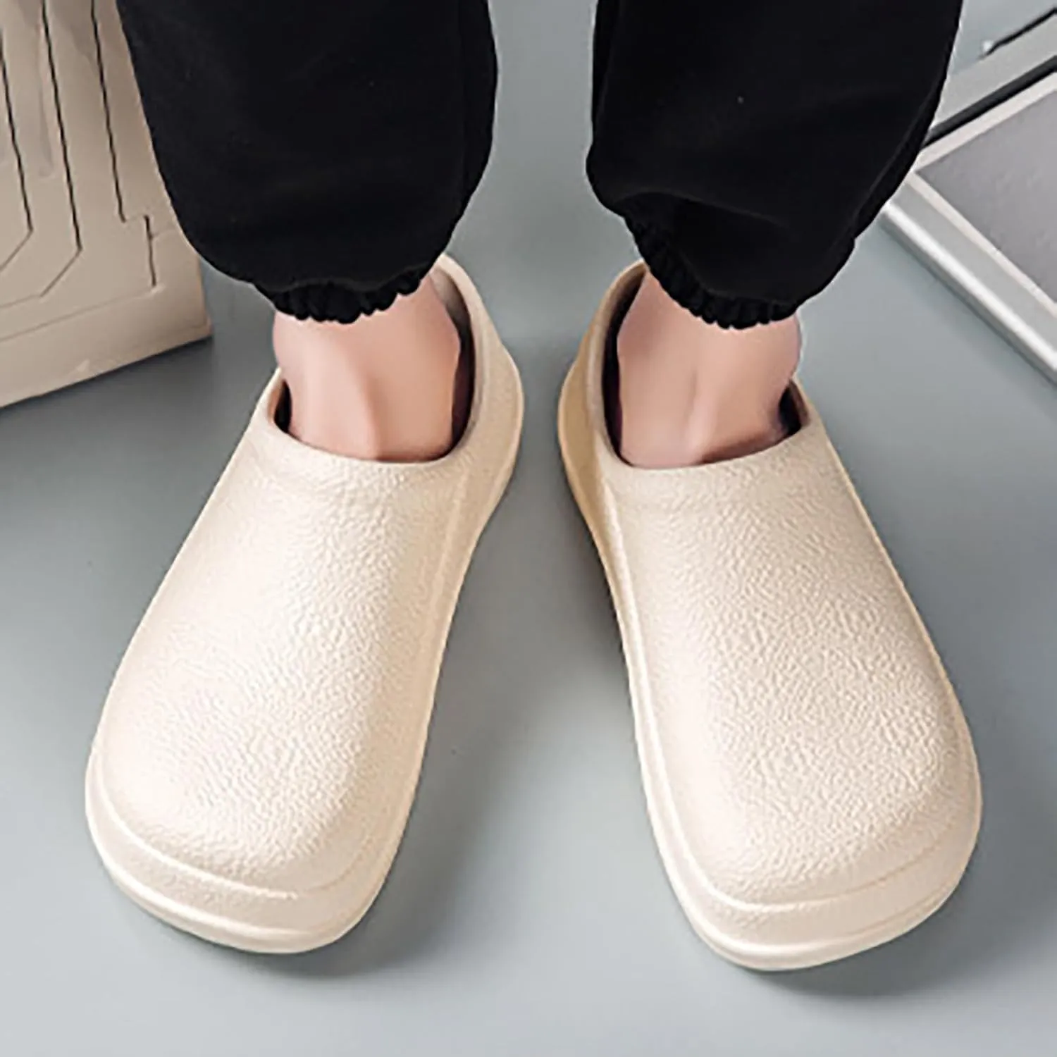 Men's Rain Boots Waterproof Shoes Low-Top Non-Slip Work Fishing Water Shoes Slip On Rubber Beach Slippers