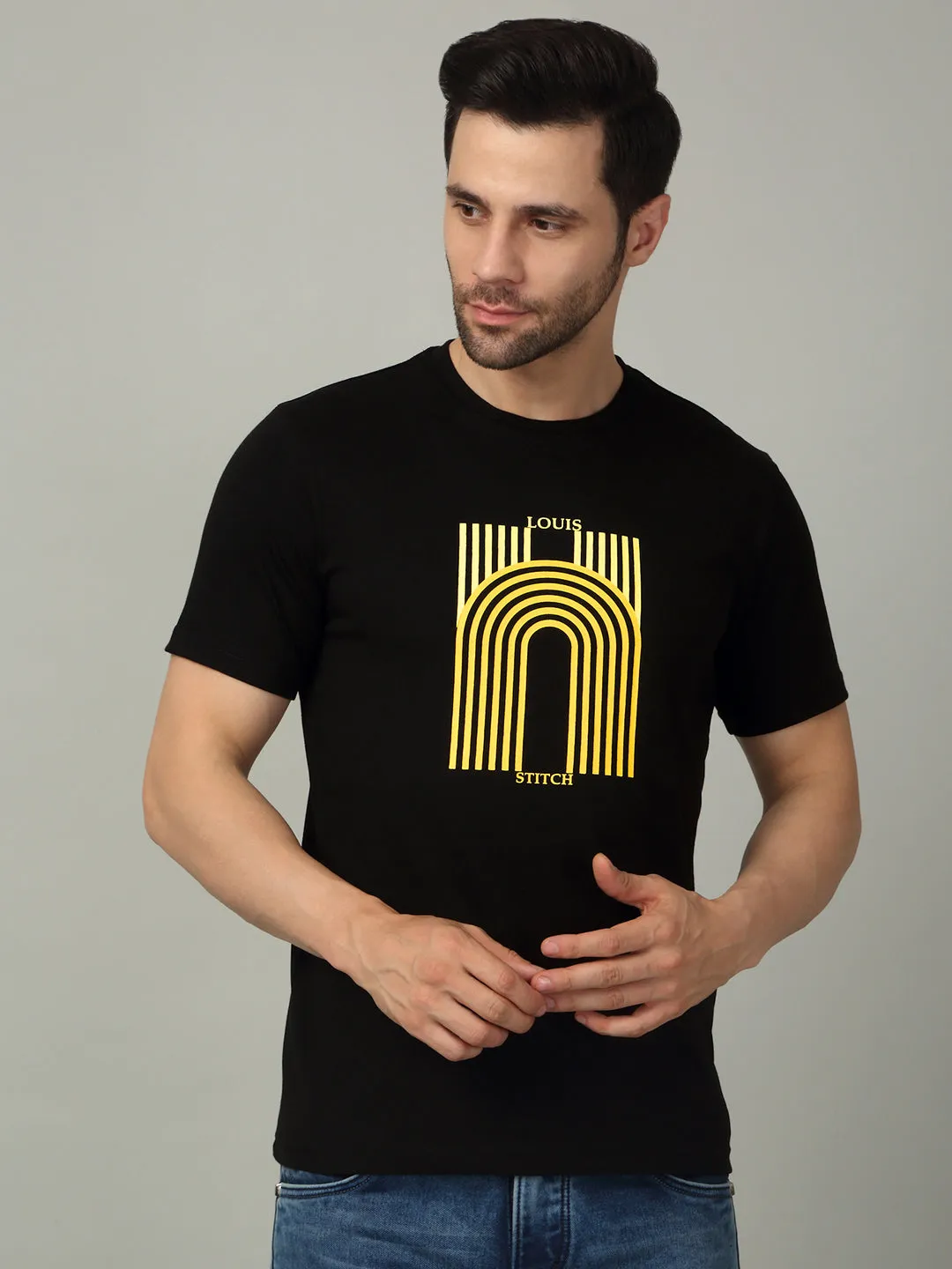 Men's Super Combed Cotton Printed Black T-shirt
