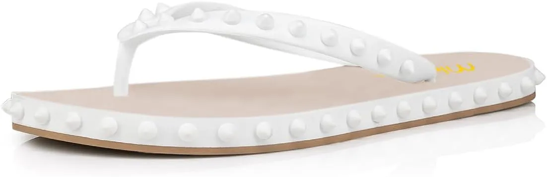 Milooey shoes Women's Chic Studded Flip Flop Sandals Summer Flat Thong Slide Shoes Daily Indoor Outdoor Slippers Size 4-16 US
