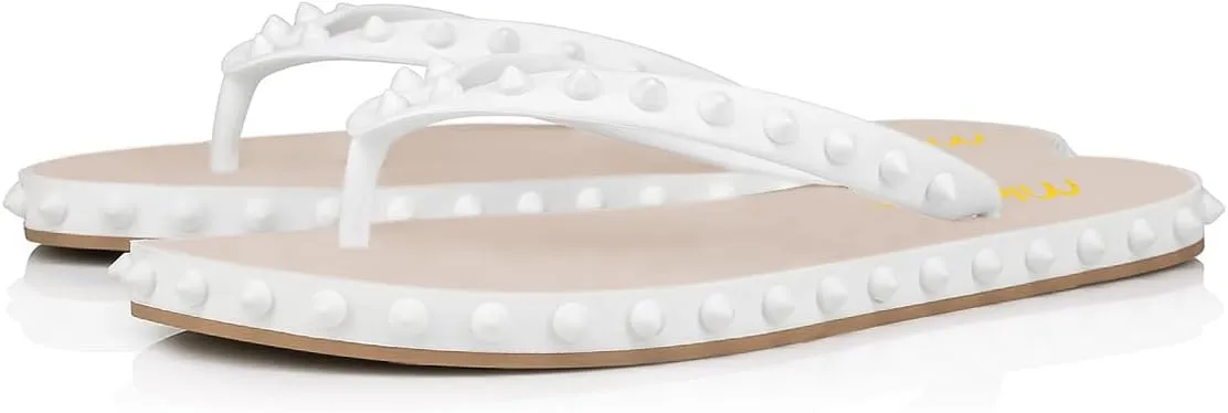 Milooey shoes Women's Chic Studded Flip Flop Sandals Summer Flat Thong Slide Shoes Daily Indoor Outdoor Slippers Size 4-16 US