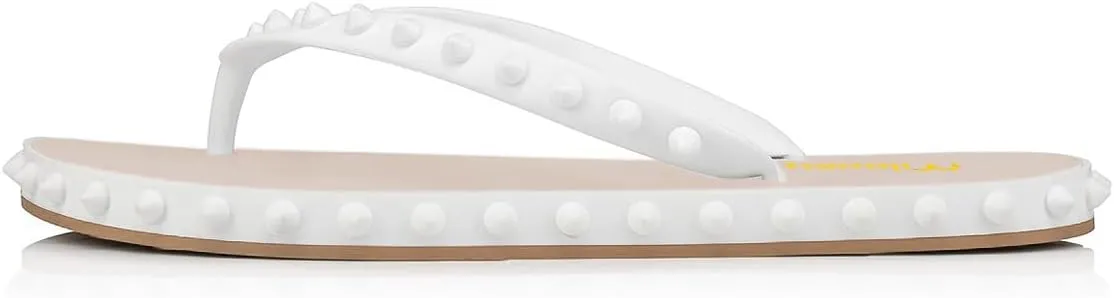 Milooey shoes Women's Chic Studded Flip Flop Sandals Summer Flat Thong Slide Shoes Daily Indoor Outdoor Slippers Size 4-16 US