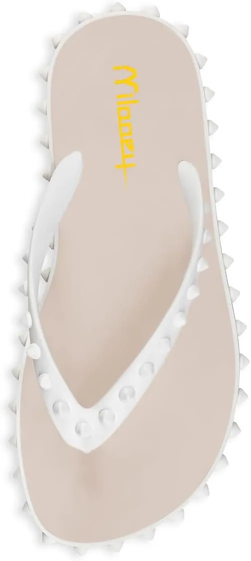 Milooey shoes Women's Chic Studded Flip Flop Sandals Summer Flat Thong Slide Shoes Daily Indoor Outdoor Slippers Size 4-16 US