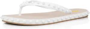 Milooey shoes Women's Chic Studded Flip Flop Sandals Summer Flat Thong Slide Shoes Daily Indoor Outdoor Slippers Size 4-16 US