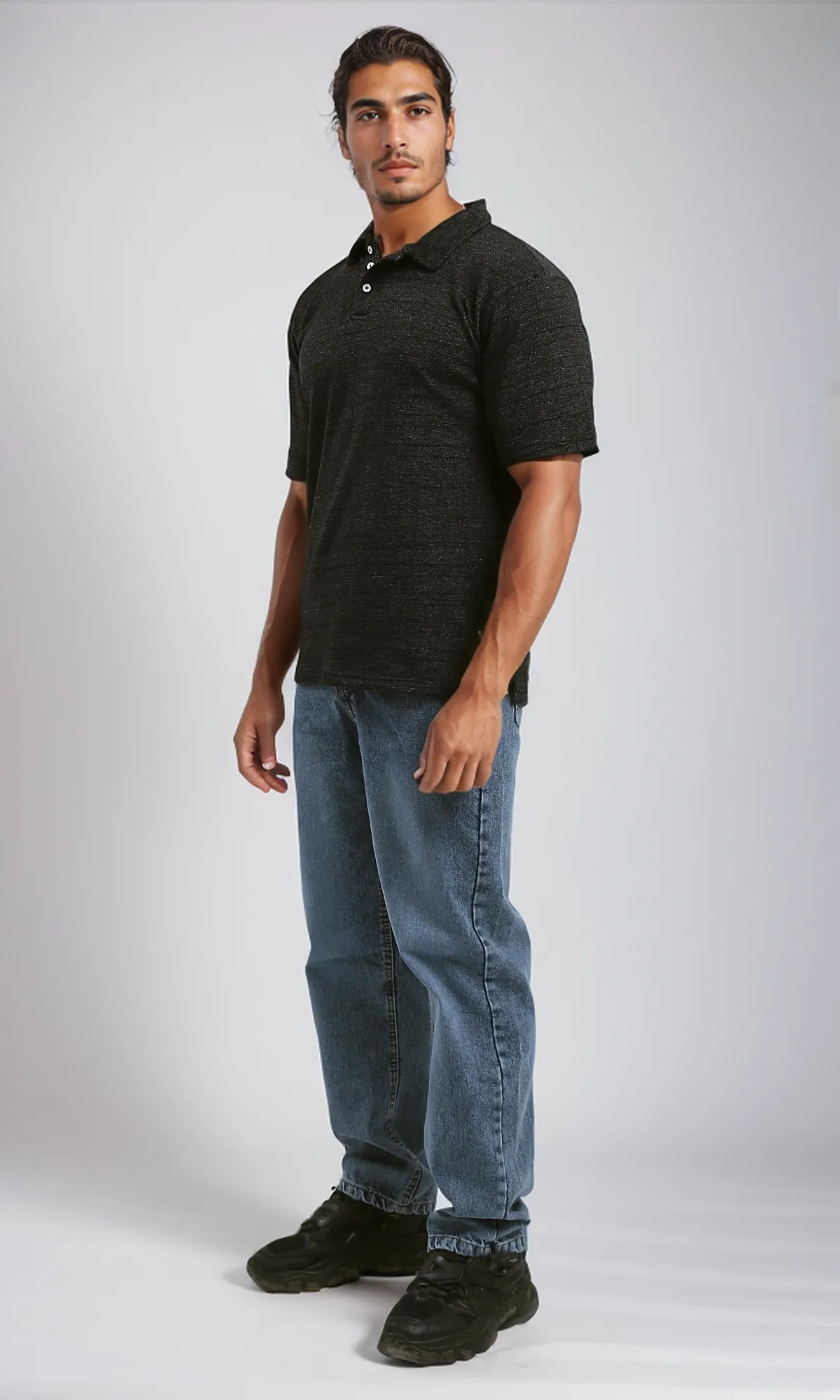O188291 Short Sleeves Heather Black Polo Shirt