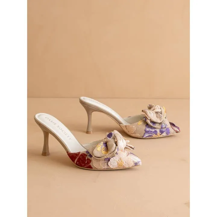 Oasis Society The Jane | Floral Pointed Toe Bow Accent Kitten Heel