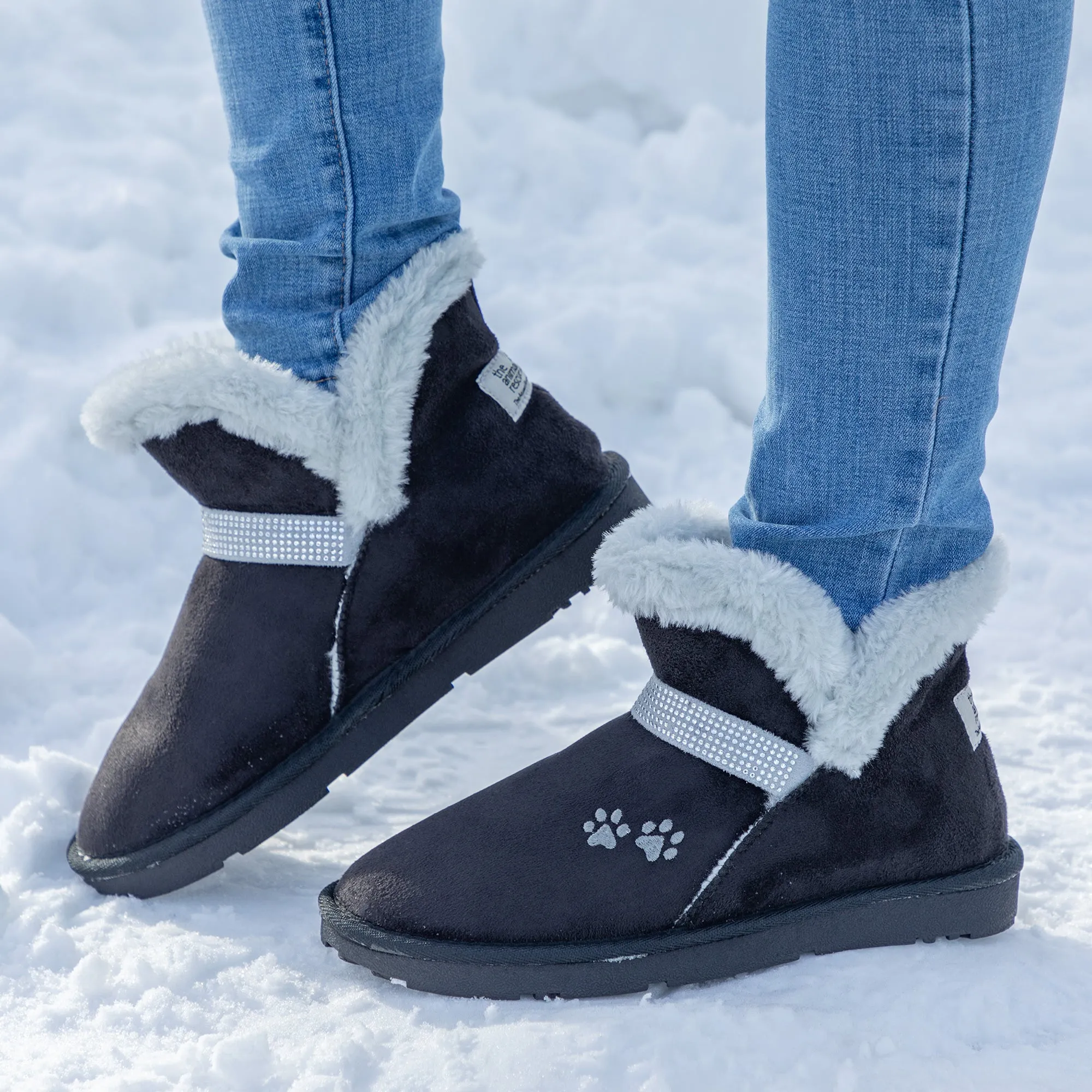 Paw Print Faux Suede Ankle Boots