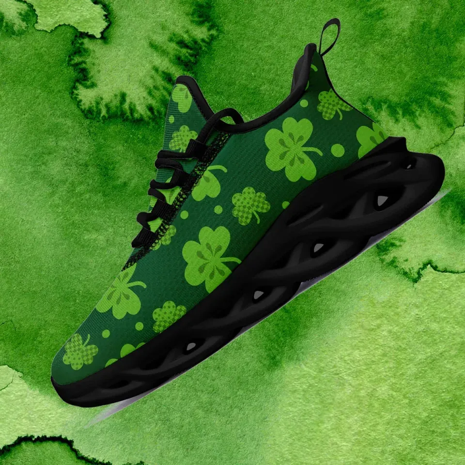Personalized Four-Leaf Lucky Sneakers, Custom St. Patrick's Day Green Shoes, Breathable Shoes