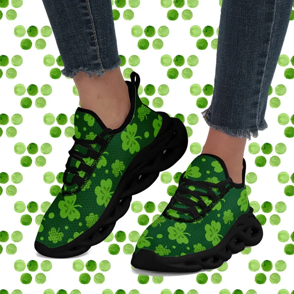 Personalized Four-Leaf Lucky Sneakers, Custom St. Patrick's Day Green Shoes, Breathable Shoes