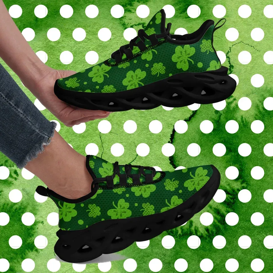 Personalized Four-Leaf Lucky Sneakers, Custom St. Patrick's Day Green Shoes, Breathable Shoes
