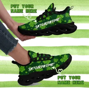 Personalized Four-Leaf Lucky Sneakers, Custom St. Patrick's Day Green Shoes, Breathable Shoes