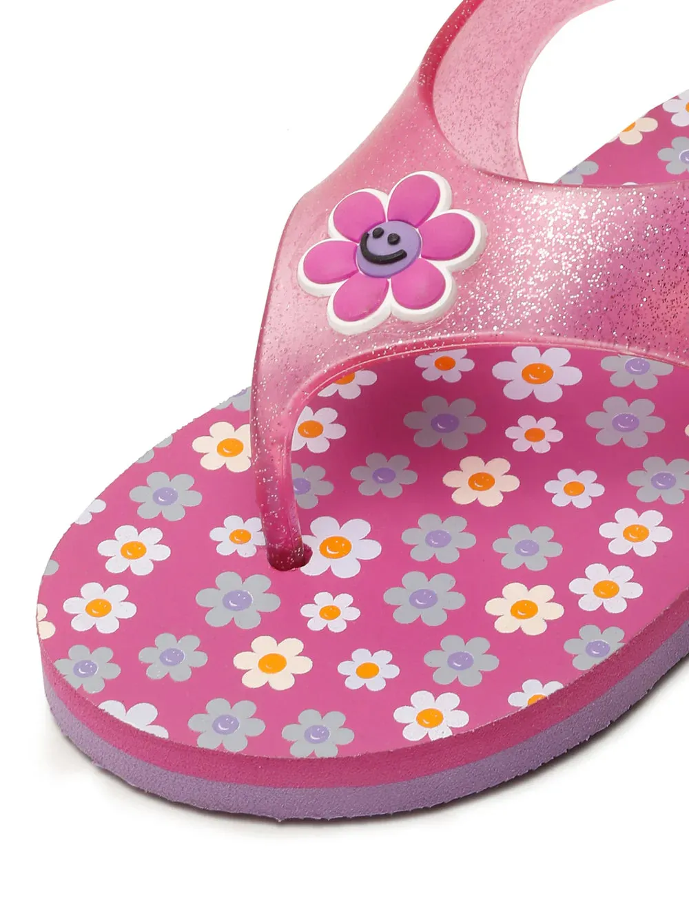 Premium Flower Jellies Flip-flops With Glitter- Purple (Girls)
