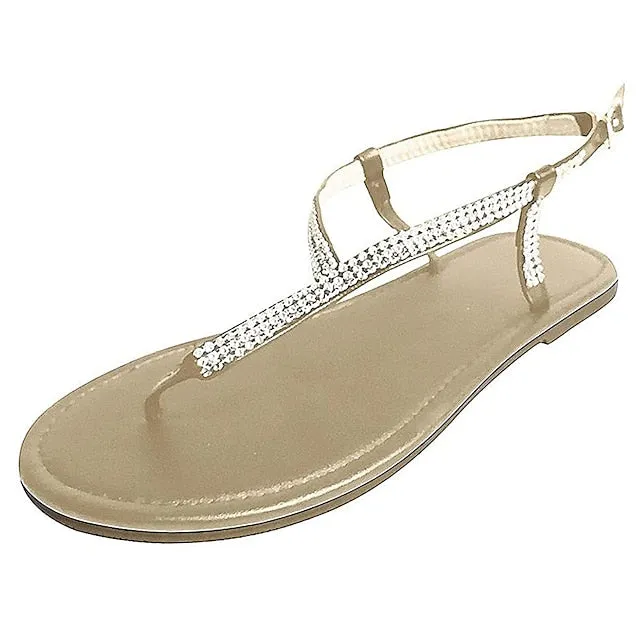 Purpdrank - Women's Sandals Boho Bohemia Beach Flat Sandals Flip-Flops Daily Beach Flat Sandals Summer Flat Heel Open Toe Casual Minimalism Microfiber PU Loafer Silver Black Gold