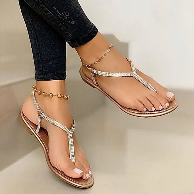 Purpdrank - Women's Sandals Boho Bohemia Beach Flat Sandals Flip-Flops Daily Beach Flat Sandals Summer Flat Heel Open Toe Casual Minimalism Microfiber PU Loafer Silver Black Gold