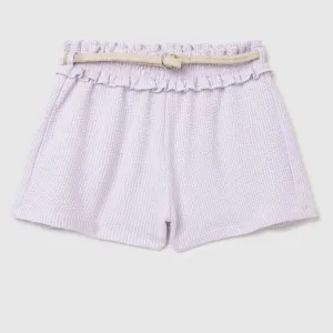 Purple Striped Mid Rise Shorts