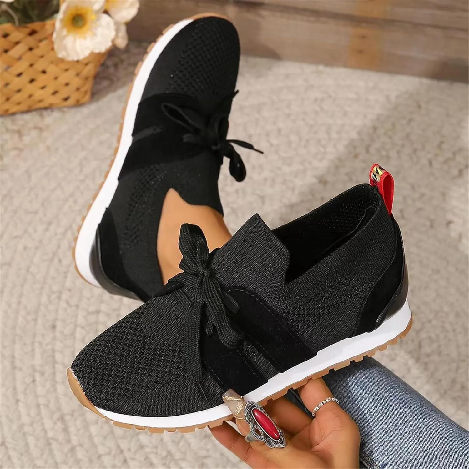 Slip On Sneakers Women Arch Support Loafer Shoes Mesh Casual Walking Sneakers Round Toe Memory Foam Running Shoes