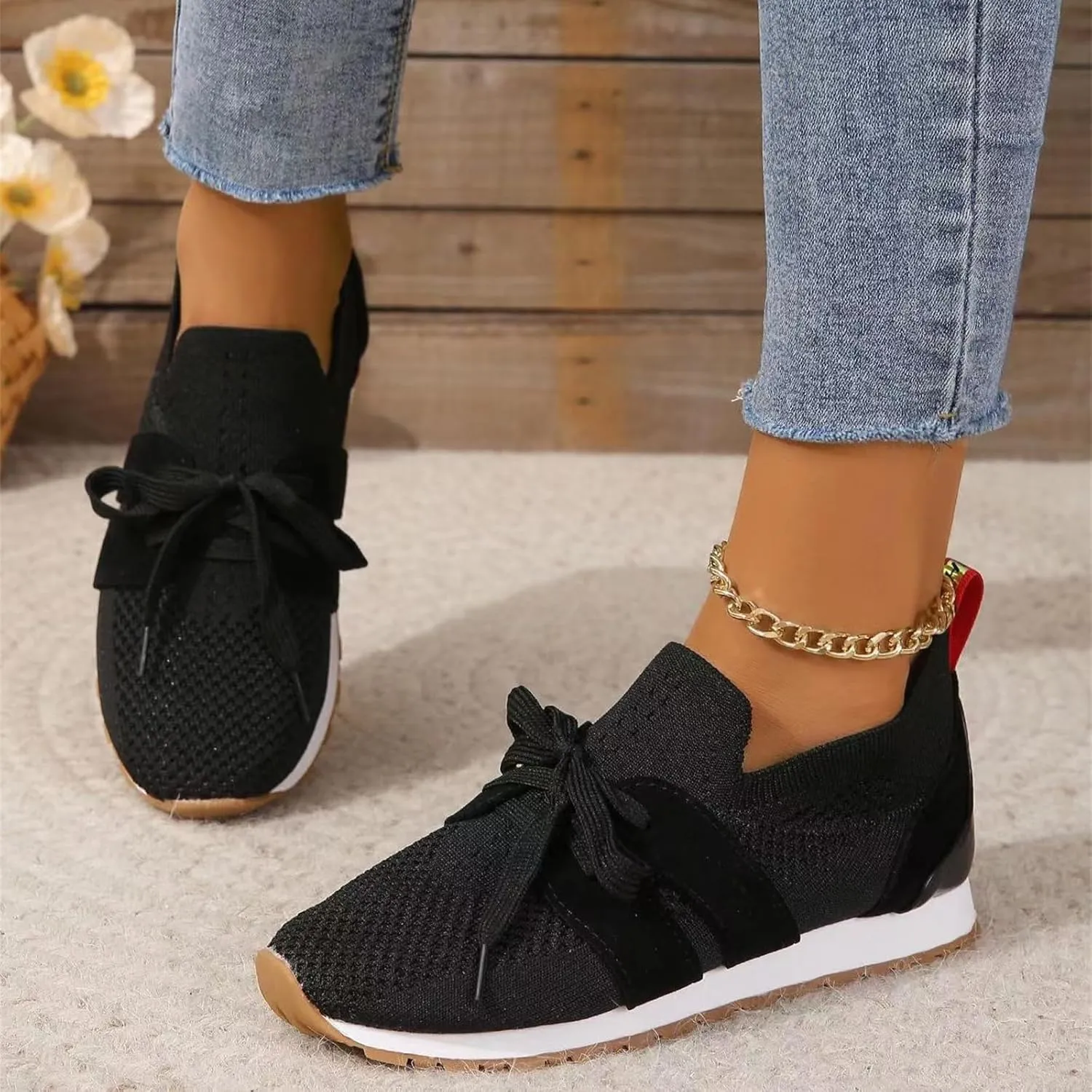 Slip On Sneakers Women Arch Support Loafer Shoes Mesh Casual Walking Sneakers Round Toe Memory Foam Running Shoes